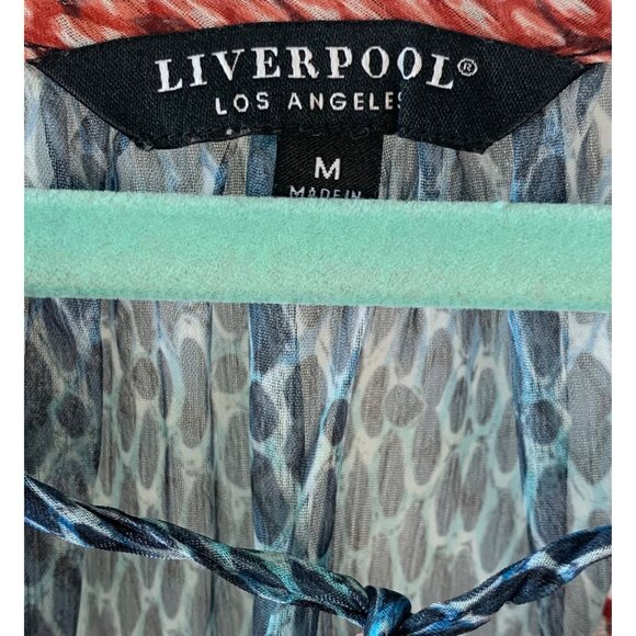 LIVERPOOL Los Angeles Navy + Orange Sheer Printed Women's Peasant Blouse Medium - Picture 5 of 10